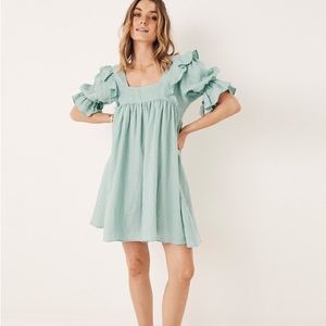 SPELL Mae Linen Dress Seafoam